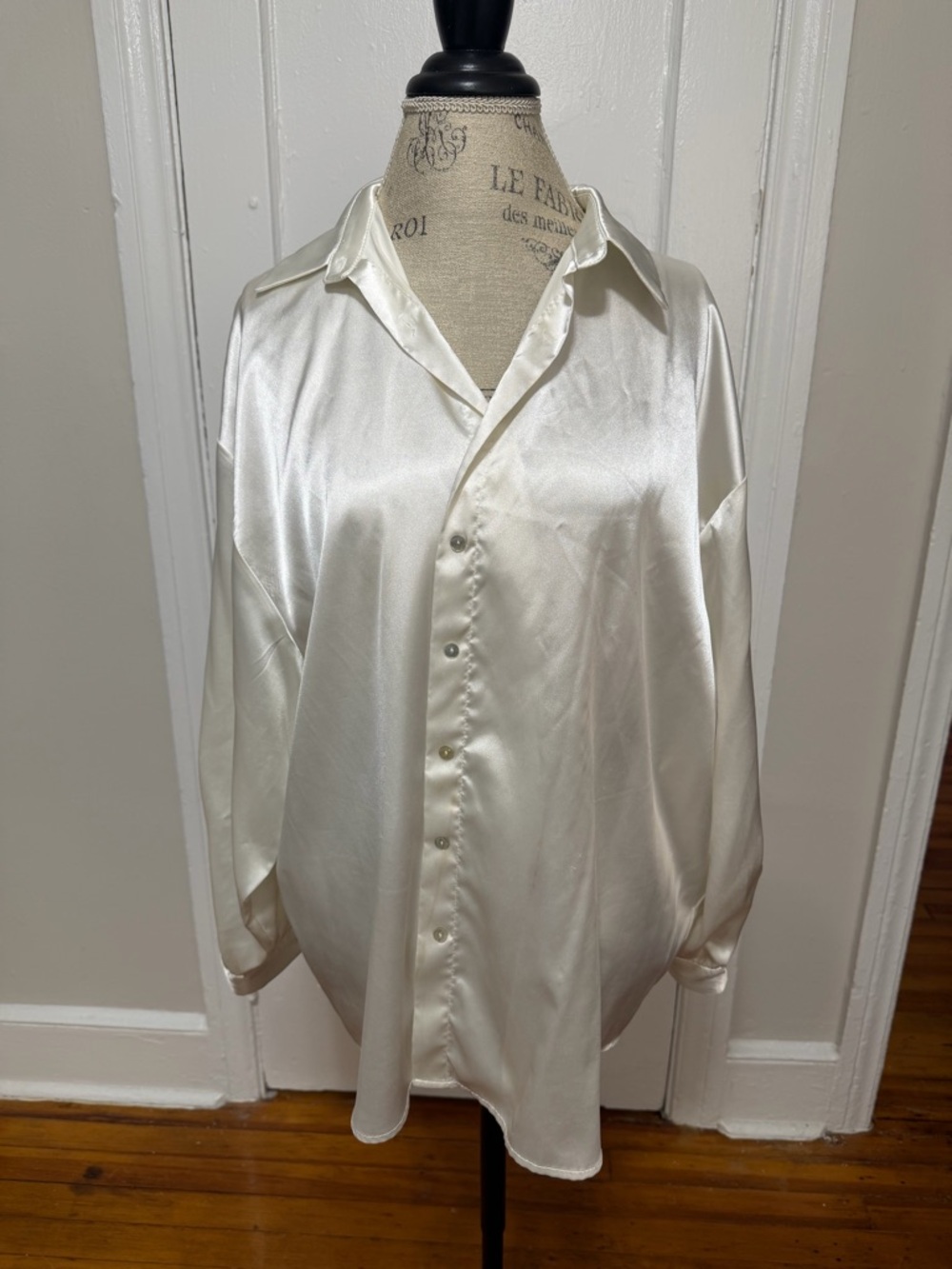 Champs Satin Button-Down Shirt in Ivory Cream